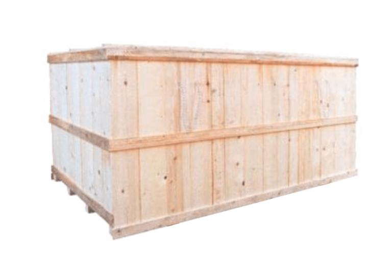 Cassa di legno rettangolare su sfondo bianco.