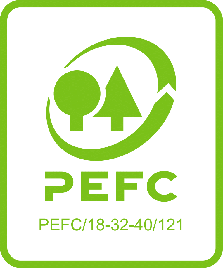 Logo PEFC con albero e triangolo verde.