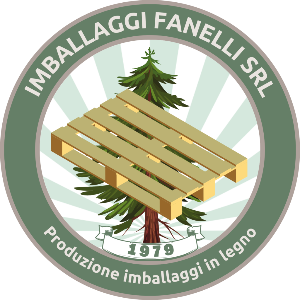 Logo con albero, pallet e testo "Imballaggi Fanelli SRL".