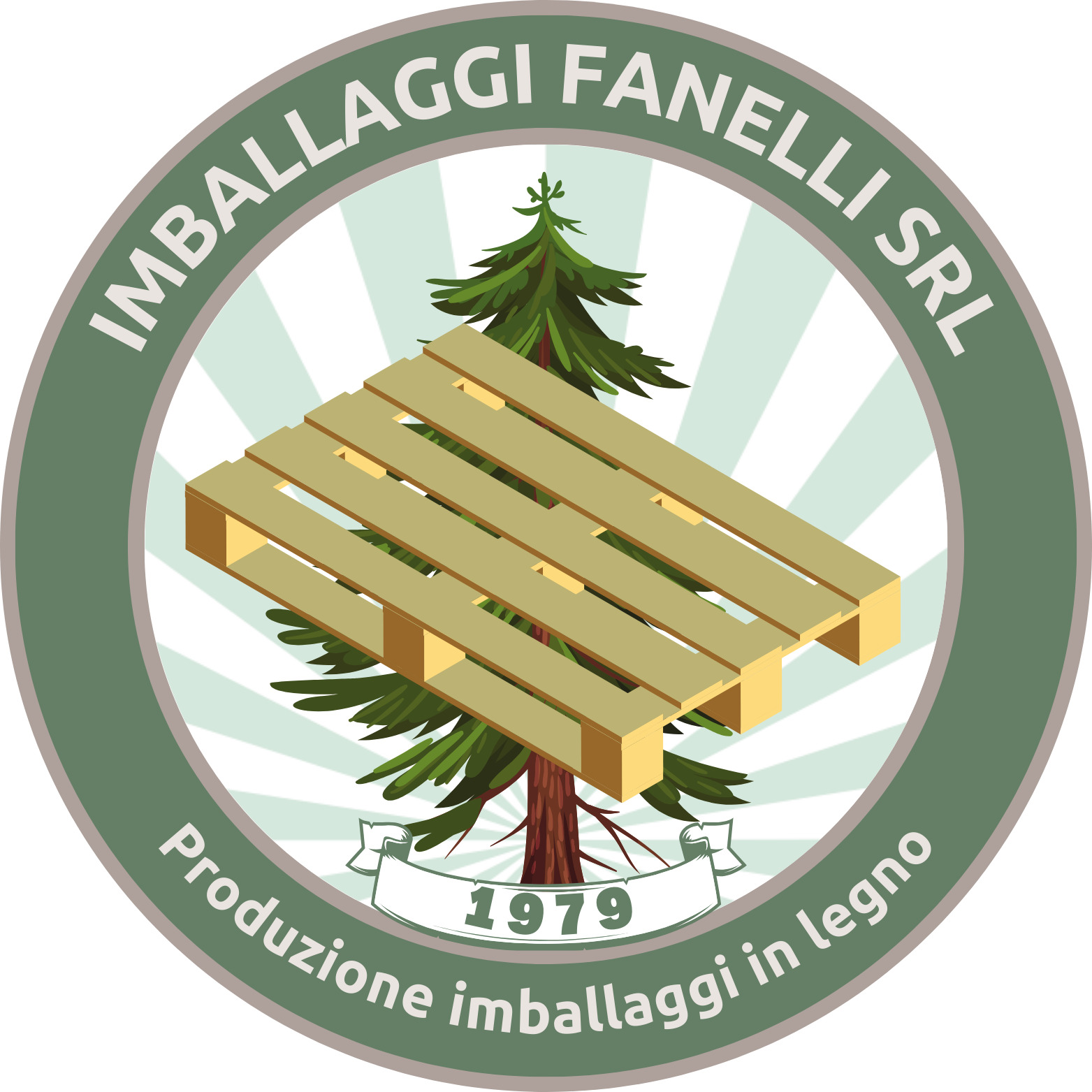 Logo con albero, pallet e testo "Imballaggi Fanelli SRL".